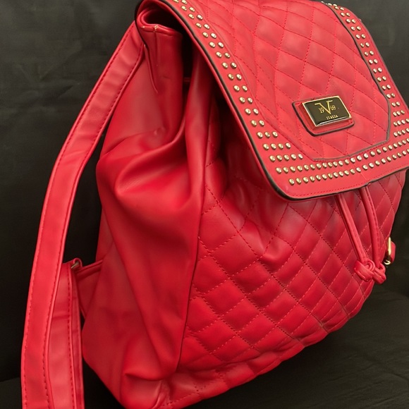 V 1969 Italia Red Leather Quilted Studded Adjustable Backpack Purse Bag main image 10